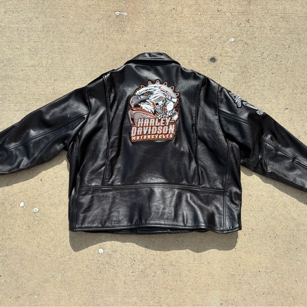 Harley-Davidson Black Leather Biker Jacket with Bold Graphic 90’s